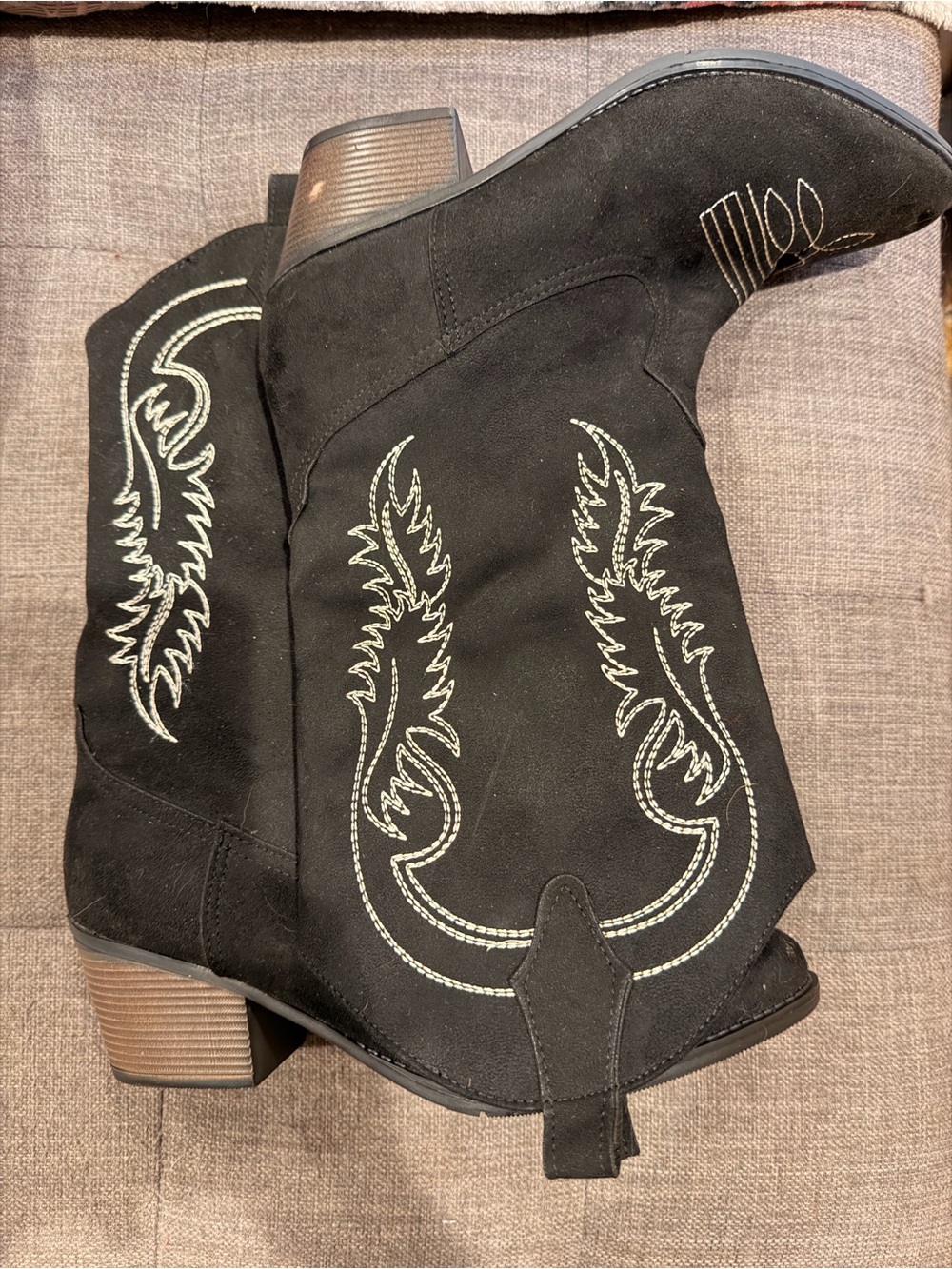 Women's Black Suede Western Mid-Calf Boots